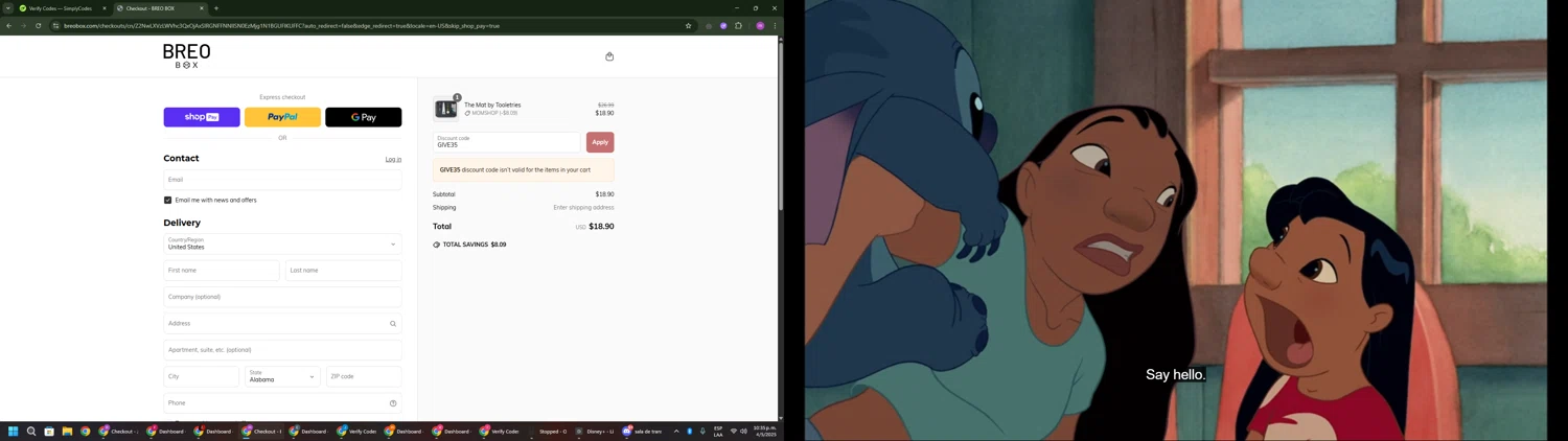 Breo Box promo code screenshot showing code GIVE35 applied at Breo Box checkout page. Uploaded by SimplyCodes community member PennyWizard1195 on May 5, 2025