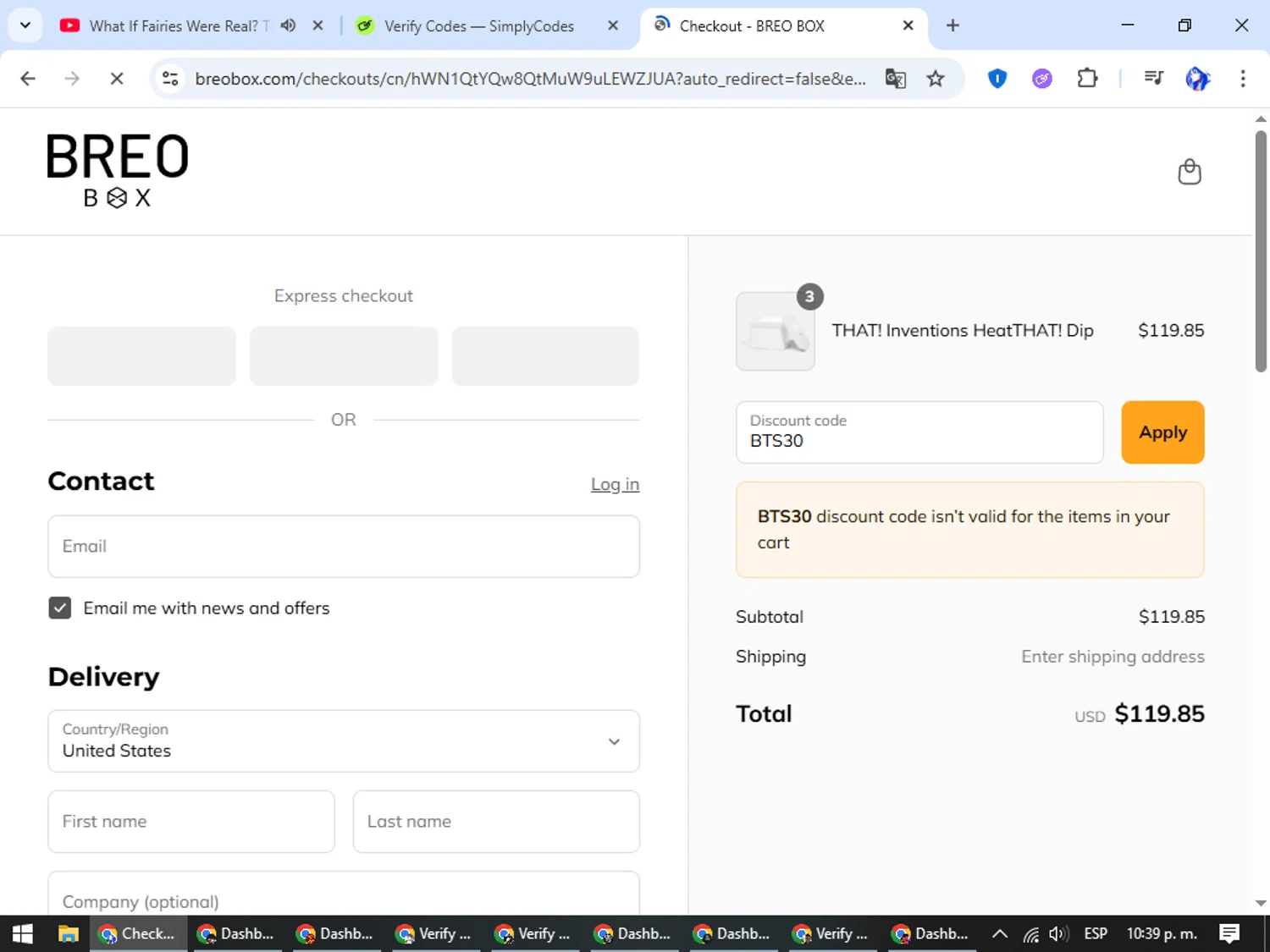 Breo Box promo code screenshot showing code BTS30 applied at Breo Box checkout page. Uploaded by SimplyCodes community member WiseHunter8213 on Aug 5, 2025