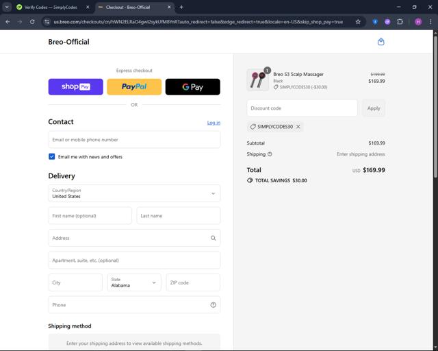 Breo checkout page showing Breo promo code box | Screenshot taken by SimplyCodes community member on Aug 26, 2025
