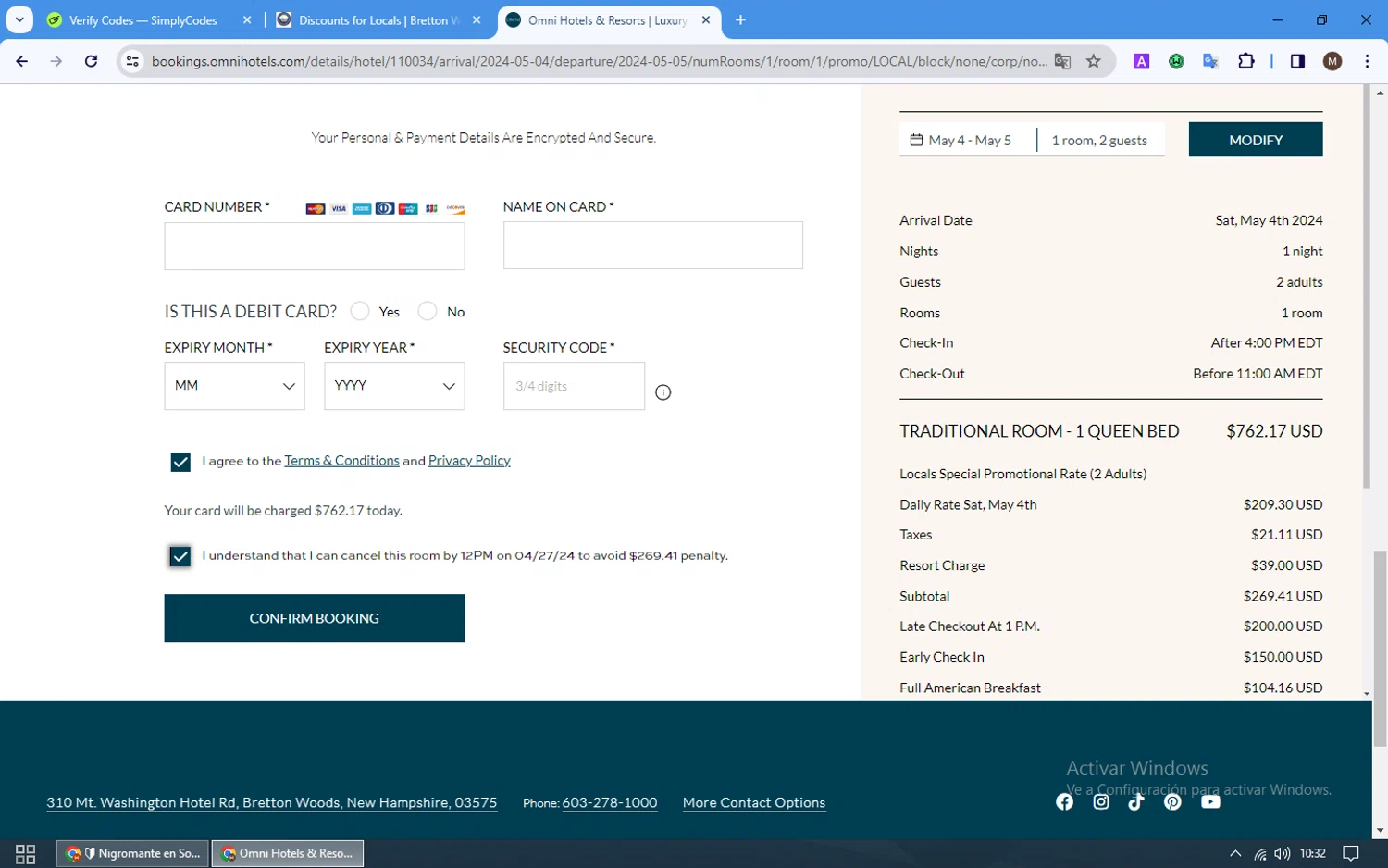 Bretton Woods checkout page showing Bretton Woods discount code box | Screenshot taken by SimplyCodes community member on Apr 11, 2024
