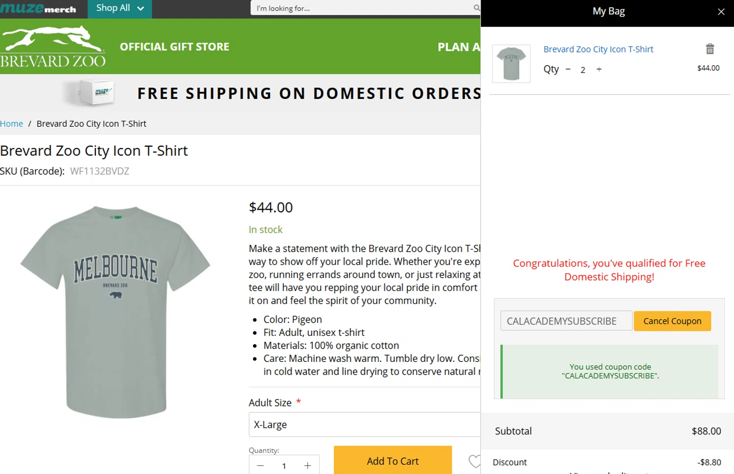 Brevard Zoo checkout page showing Brevard Zoo promo code box | Screenshot taken by SimplyCodes community member on Nov 8, 2025