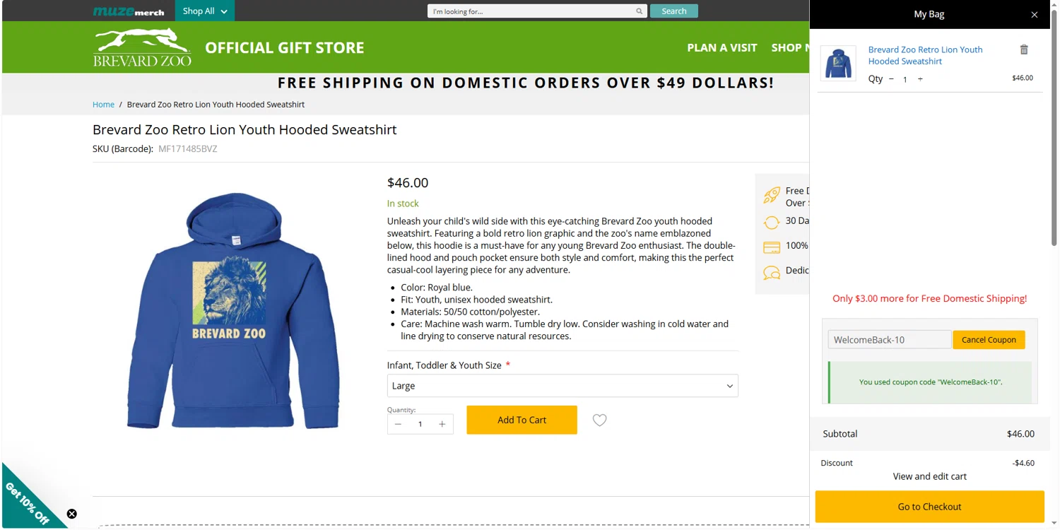 Brevard Zoo checkout page showing Brevard Zoo promo code box | Screenshot taken by SimplyCodes community member on Jan 26, 2026