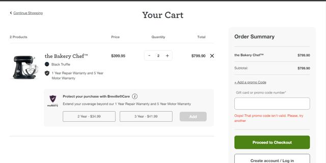 Breville checkout page showing Breville promo code box | Screenshot taken by SimplyCodes community member on Sep 20, 2023