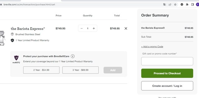 Breville checkout page showing Breville promo code box | Screenshot taken by SimplyCodes community member on Jul 3, 2022