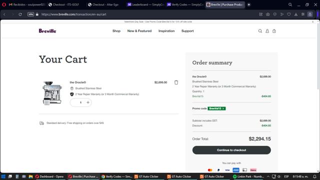 Breville checkout page showing Breville promo code box | Screenshot taken by SimplyCodes community member on Feb 21, 2024