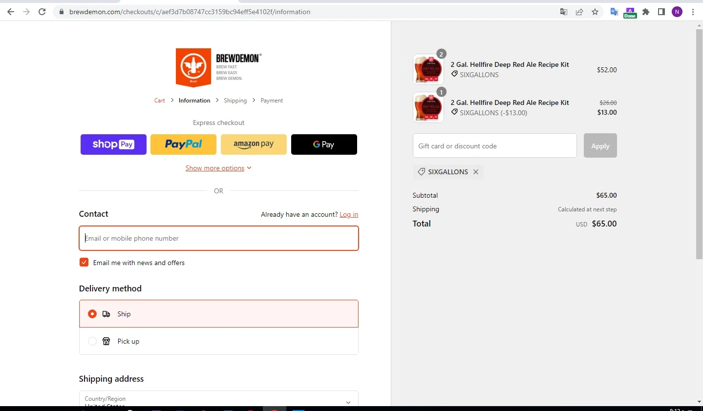 where to use BrewDemon promo code box