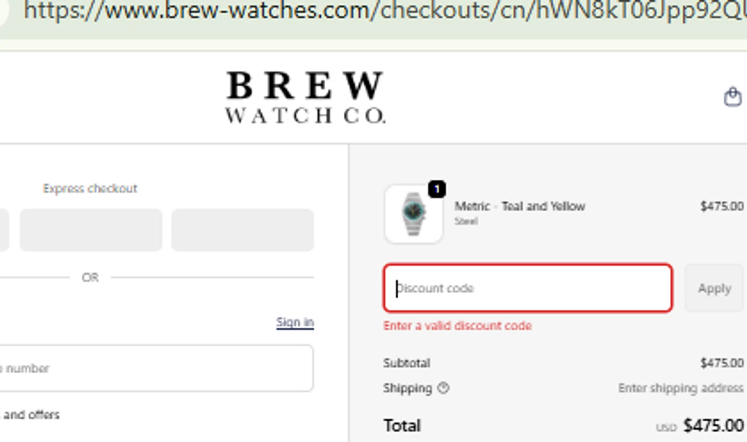 Brew Watch discount code screenshot showing code SHIPFREE applied at Brew Watch checkout page. Uploaded by SimplyCodes community member RewardFinder4836 on Feb 13, 2026