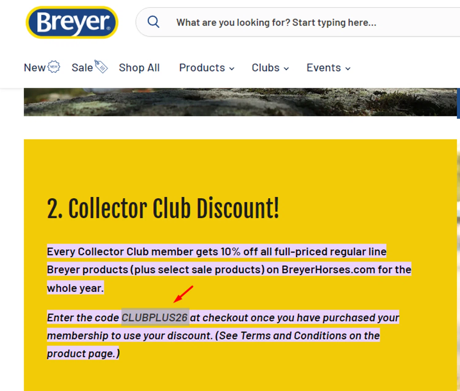 Breyer discount code screenshot showing code CLUBPLUS26 applied at Breyer checkout page. Uploaded by SimplyCodes community member Alofoke on Jan 2, 2026