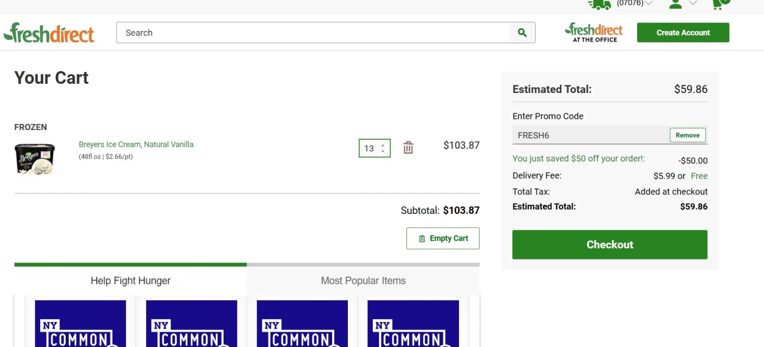 Breyers checkout page showing Breyers promo code box | Screenshot taken by SimplyCodes community member on May 14, 2023