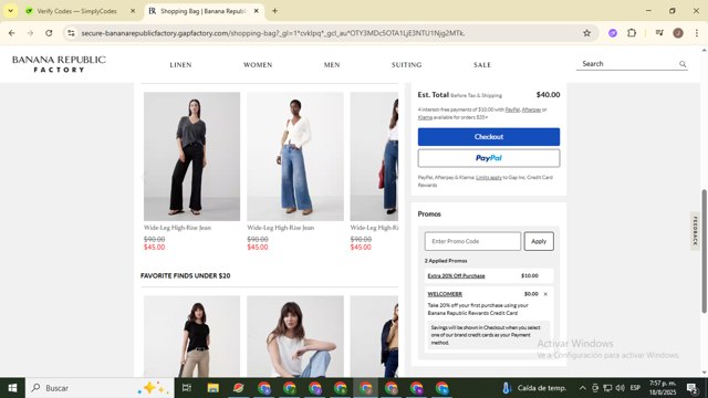 Banana Republic Factory checkout page showing Banana Republic Factory promo code box | Screenshot taken by SimplyCodes community member on Aug 19, 2025