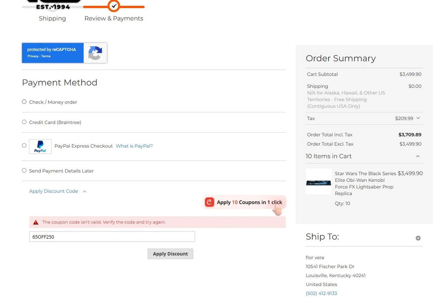 Brian's Toys promo code screenshot showing code 65OFF250 applied at Brian's Toys checkout page. Uploaded by SimplyCodes community member unmentionable on Jul 29, 2025