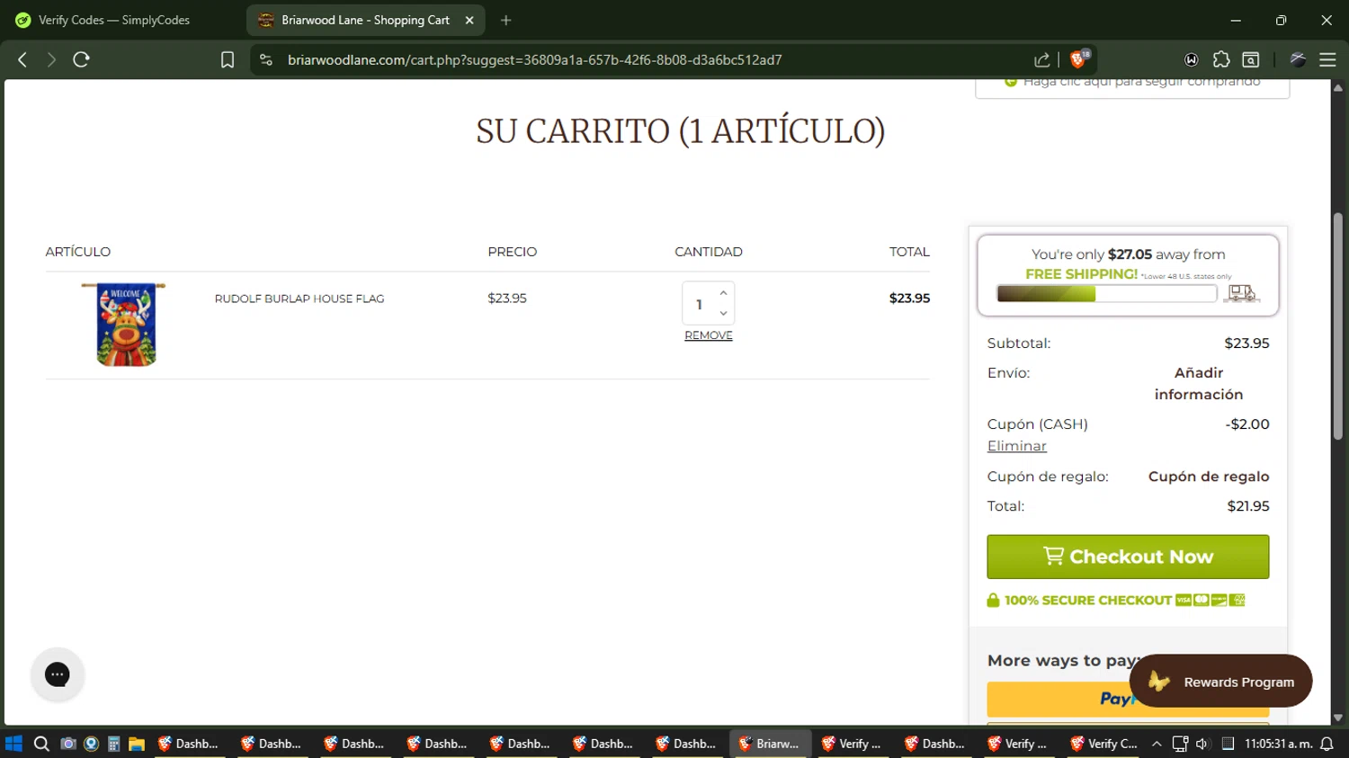 Briarwood Lane checkout page showing Briarwood Lane coupon code box | Screenshot taken by SimplyCodes community member on Dec 6, 2025