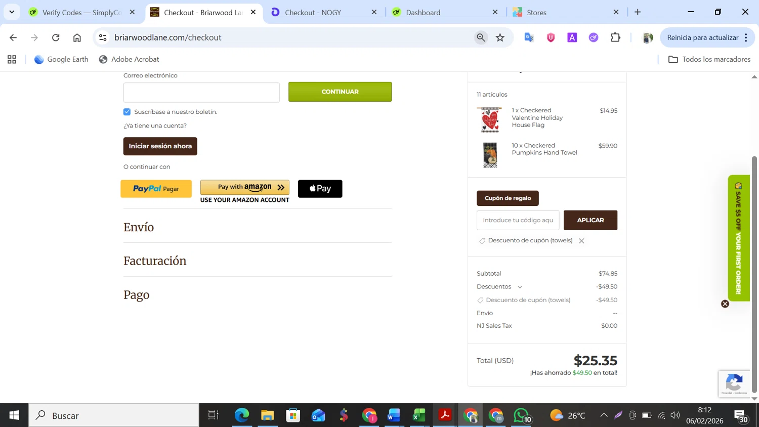 Briarwood Lane checkout page showing Briarwood Lane coupon code box | Screenshot taken by SimplyCodes community member on Feb 6, 2026