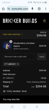 TJBRICKY coupon verification screenshot