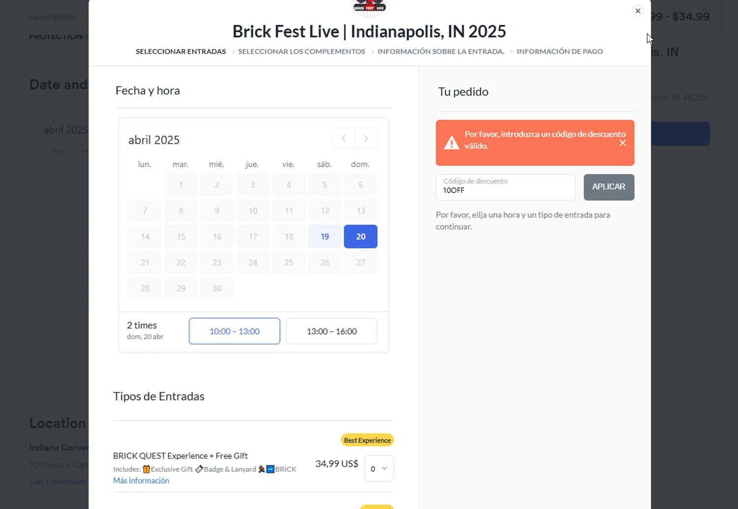 Brick Fest Live discount code screenshot showing code 10OFF applied at Brick Fest Live checkout page. Uploaded by SimplyCodes community member DonGato on Feb 28, 2025