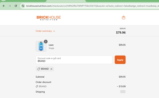 BrickHouse Nutrition checkout page showing BrickHouse Nutrition discount code box | Screenshot taken by SimplyCodes community member on Sep 6, 2025
