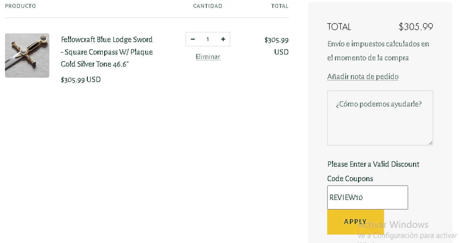 Bricks Masons discount code screenshot showing code REVIEW10 applied at Bricks Masons checkout page. Uploaded by SimplyCodes community member ThriftyWarden2534 on Aug 28, 2025