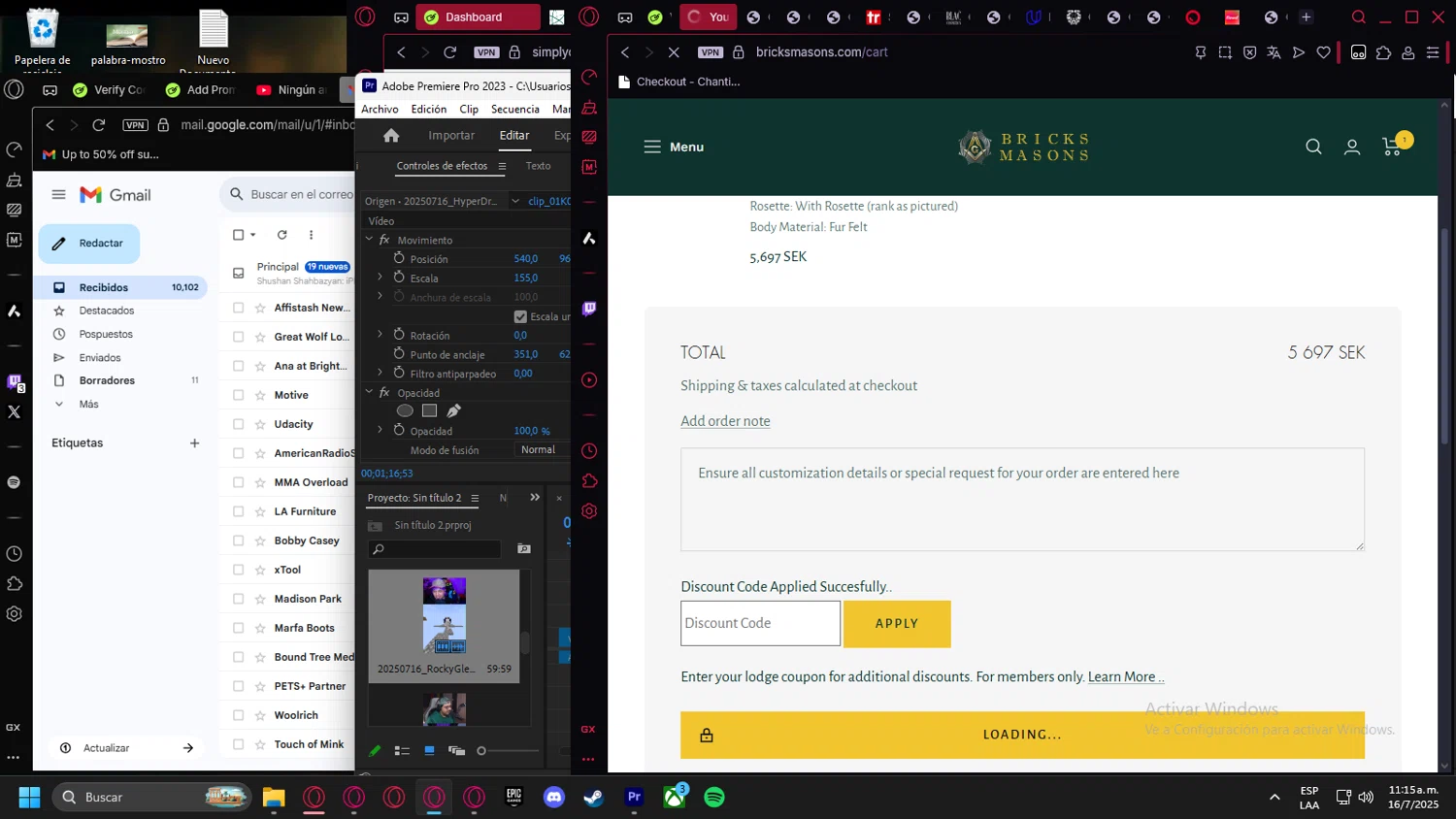 Bricks Masons discount code screenshot showing code BRONZE applied at Bricks Masons checkout page. Uploaded by SimplyCodes community member Halanweik on Jul 16, 2025