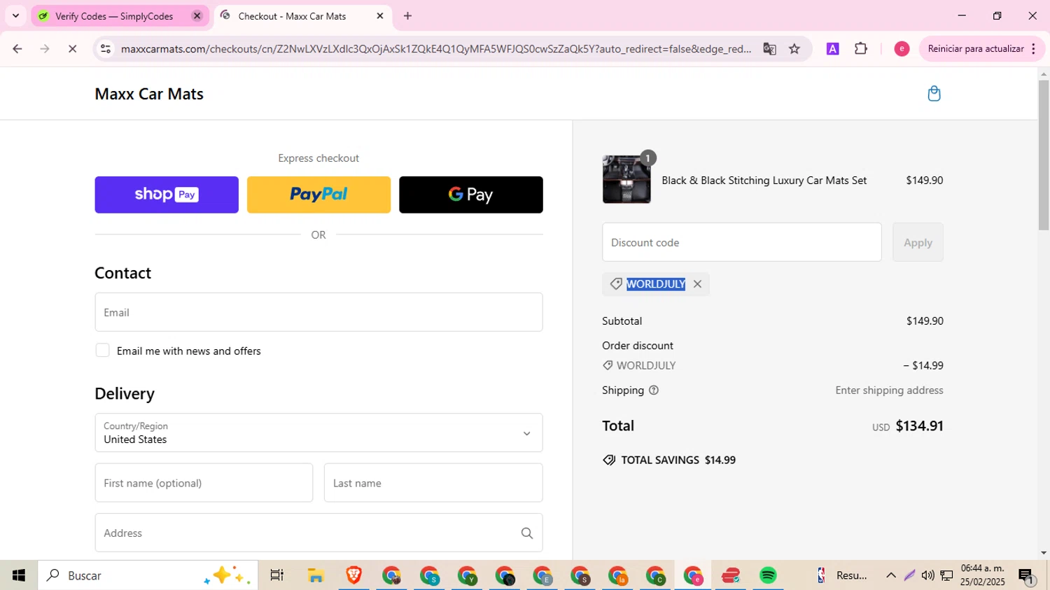Bricks Masons discount code screenshot showing code META15 applied at Bricks Masons checkout page. Uploaded by SimplyCodes community member ylleneromero on Feb 25, 2025