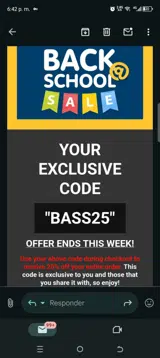 Bass25 coupon verification screenshot