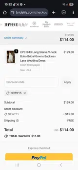 NEWY15 coupon verification screenshot