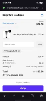 Brigette's Boutique coupon verification screenshot