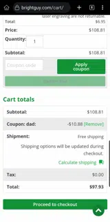 DAD coupon verification screenshot