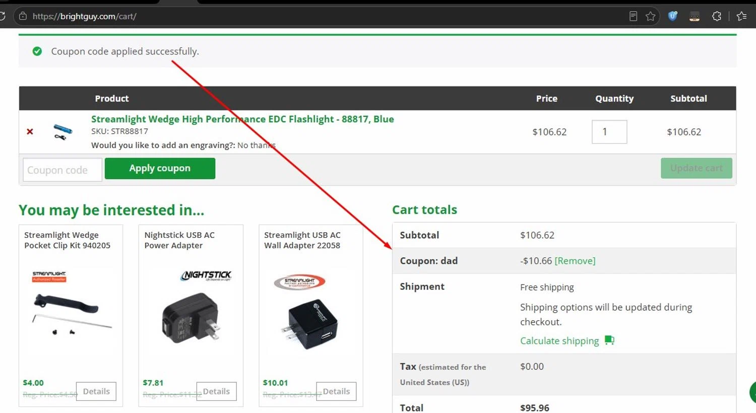 BrightGuy promo code screenshot showing code DAD applied at BrightGuy checkout page. Uploaded by SimplyCodes community member HonestVzla on Jun 3, 2026