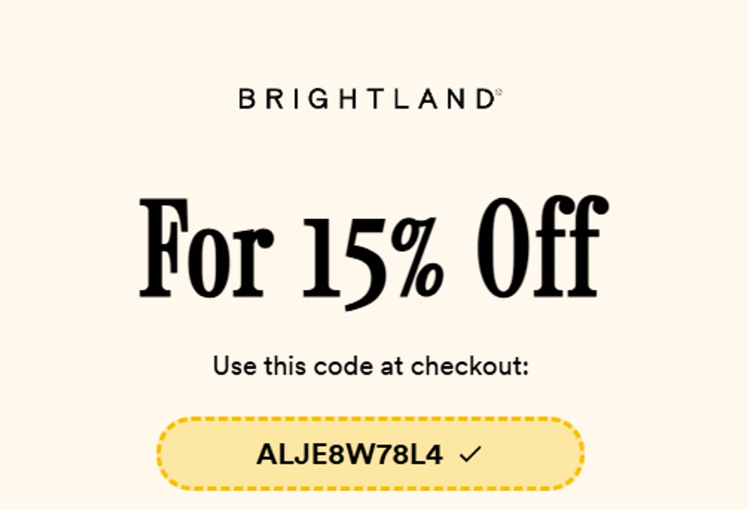 Brightland promo code screenshot showing code ALJE8W78L4 applied at Brightland checkout page. Uploaded by SimplyCodes community member SilverMakeup on Jun 16, 2026