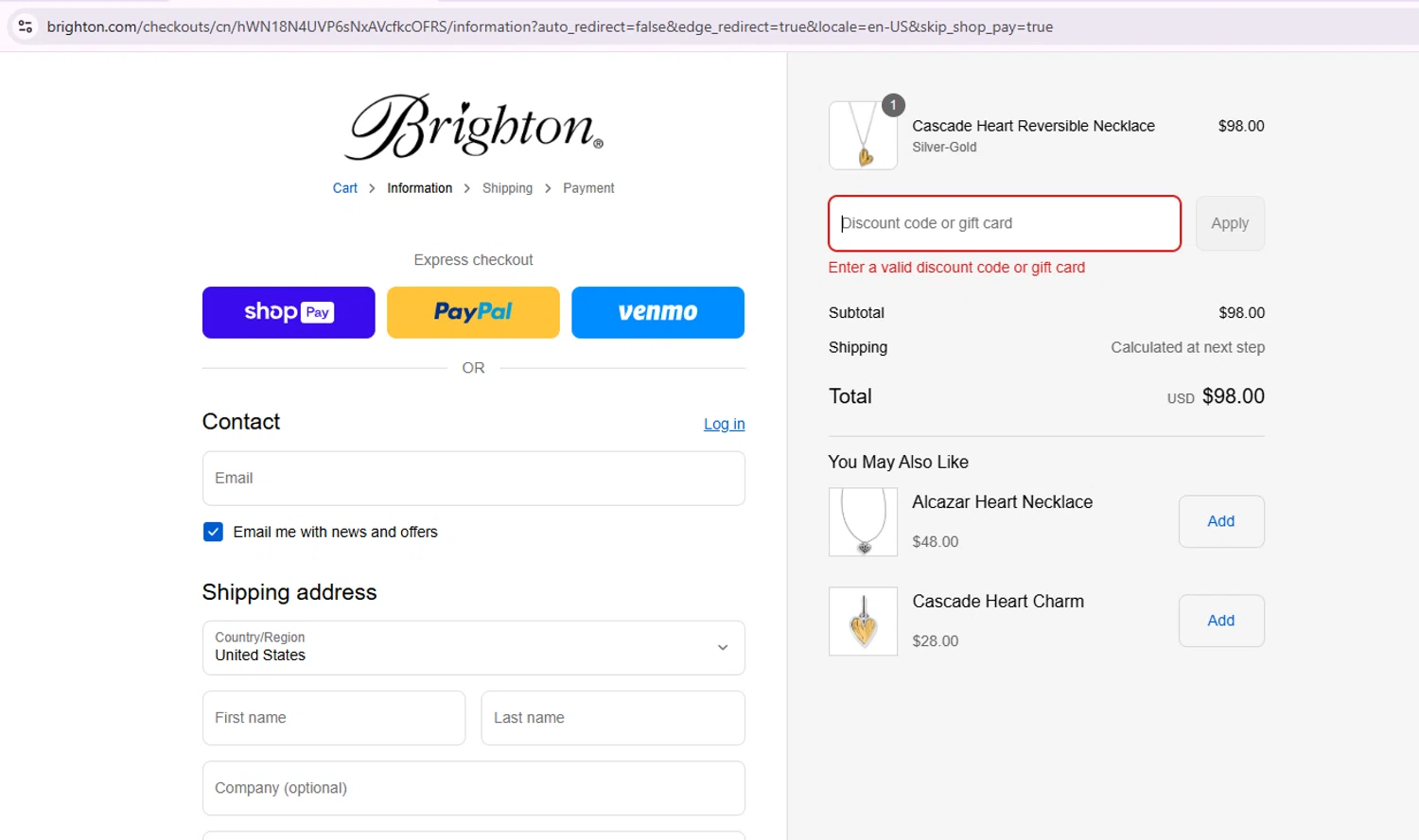 Brighton discount code screenshot showing code RMLOVE-2cf4eeb8 applied at Brighton checkout page. Uploaded by SimplyCodes community member Samu10 on Aug 21, 2025