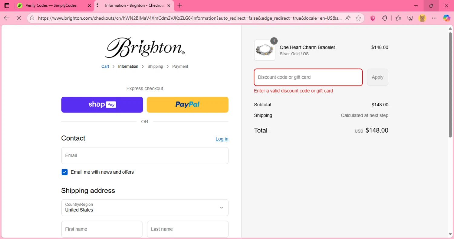 Brighton discount code screenshot showing code SAVE10 applied at Brighton checkout page. Uploaded by SimplyCodes community member JumanjiValentino on Aug 24, 2025
