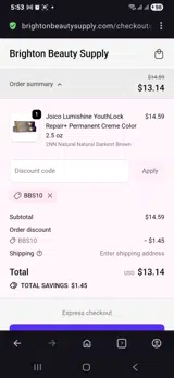 Brighton Beauty Supply coupon verification screenshot