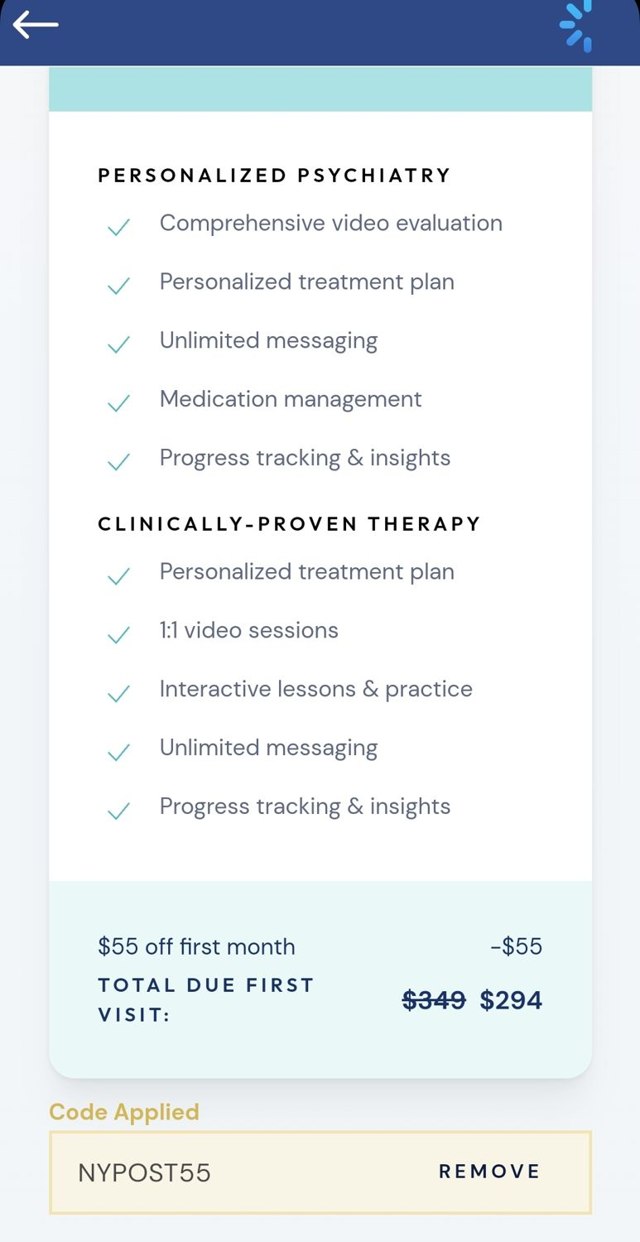 Brightside Health checkout page showing Brightside Health promo code box | Screenshot taken by SimplyCodes community member on Sep 20, 2024