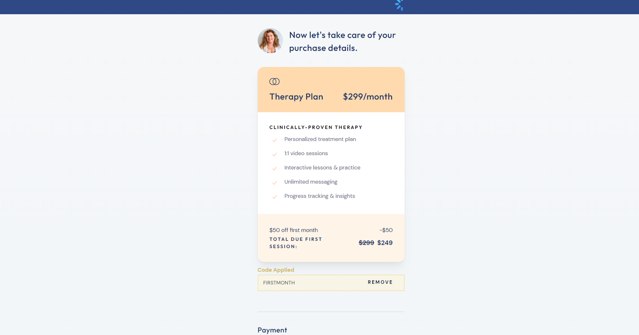 Brightside Health checkout page showing Brightside Health promo code box | Screenshot taken by SimplyCodes community member on Oct 22, 2024