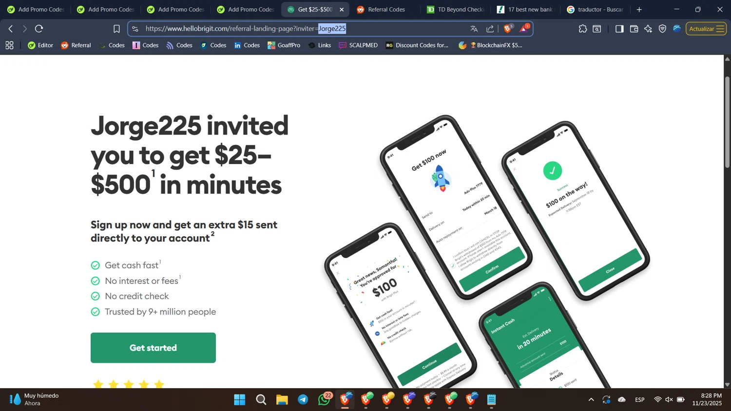 Brigit promo code screenshot showing code Jorge225 applied at Brigit checkout page. Uploaded by SimplyCodes community member BabaYaga on Nov 24, 2025