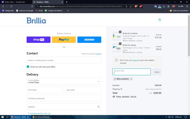 Brillia checkout page showing Brillia discount code box | Screenshot taken by SimplyCodes community member on Jan 10, 2024