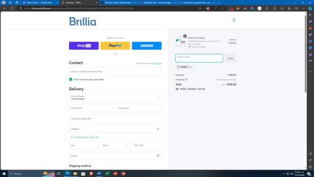Brillia checkout page showing Brillia discount code box | Screenshot taken by SimplyCodes community member on Jan 31, 2024