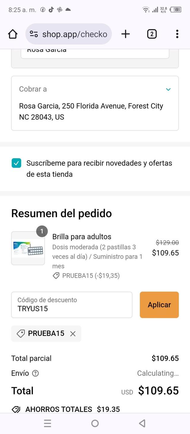 Brillia checkout page showing Brillia discount code box | Screenshot taken by SimplyCodes community member on May 5, 2024