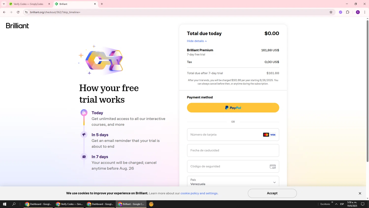 Brilliant discount code screenshot showing code 20%off applied at Brilliant checkout page. Uploaded by SimplyCodes community member ukemochi on Aug 19, 2025