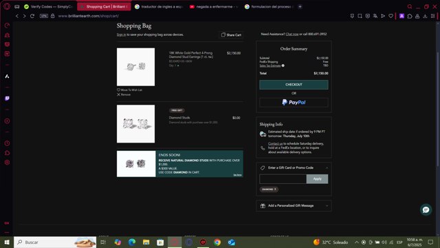 Brilliant Earth checkout page showing Brilliant Earth promo code box | Screenshot taken by SimplyCodes community member on Jul 6, 2025