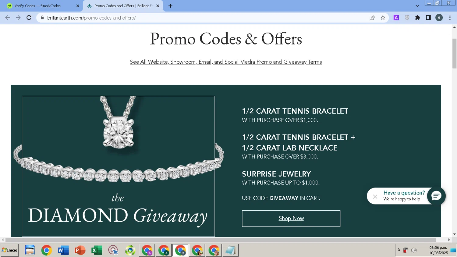 Brilliant Earth promo code screenshot showing code DIAMOND applied at Brilliant Earth checkout page. Uploaded by SimplyCodes community member MightyPro980 on Aug 10, 2025