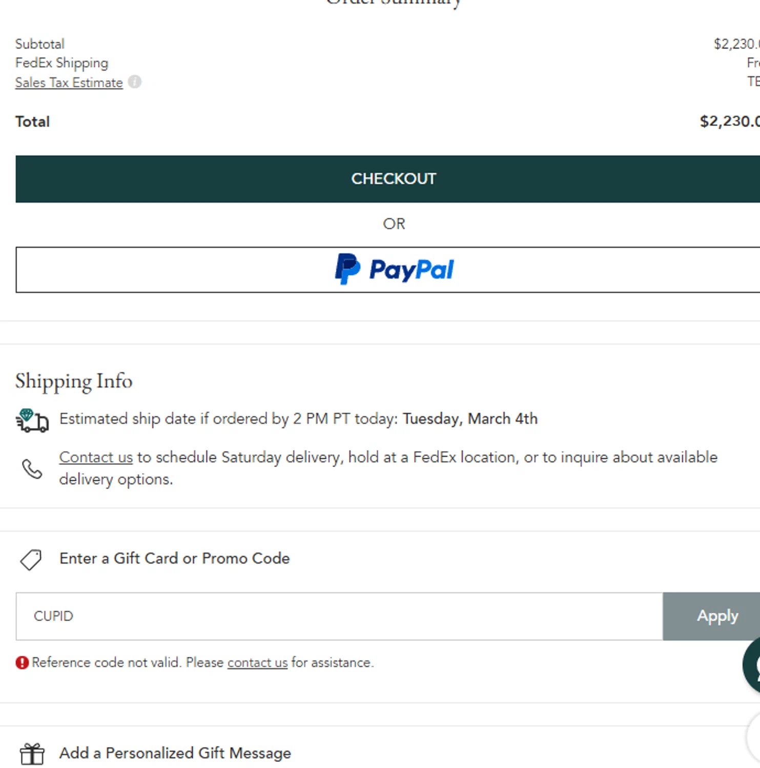 Brilliant Earth promo code screenshot showing code CUPID applied at Brilliant Earth checkout page. Uploaded by SimplyCodes community member WoskalJR on Feb 17, 2025
