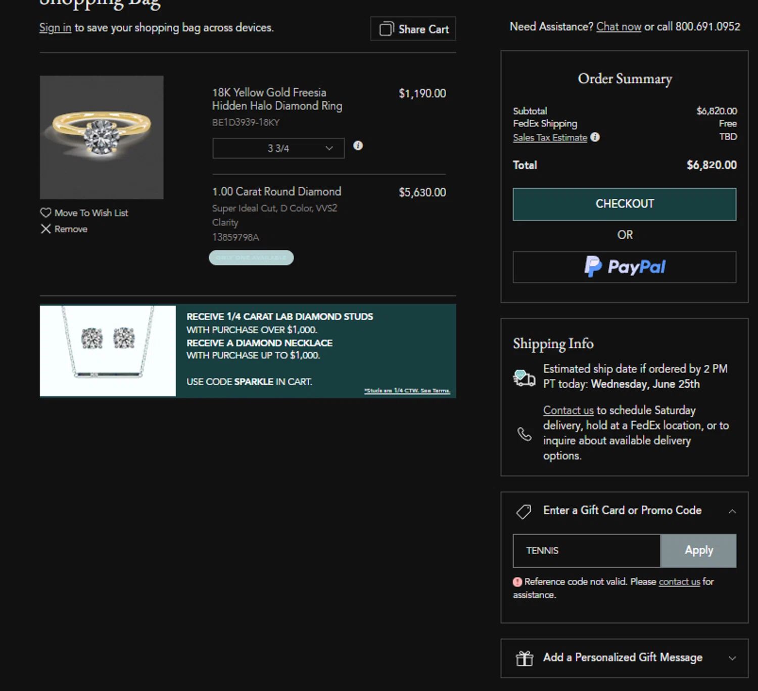 Brilliant Earth promo code screenshot showing code TENNIS applied at Brilliant Earth checkout page. Uploaded by SimplyCodes community member SpiderGwen on Jun 6, 2025
