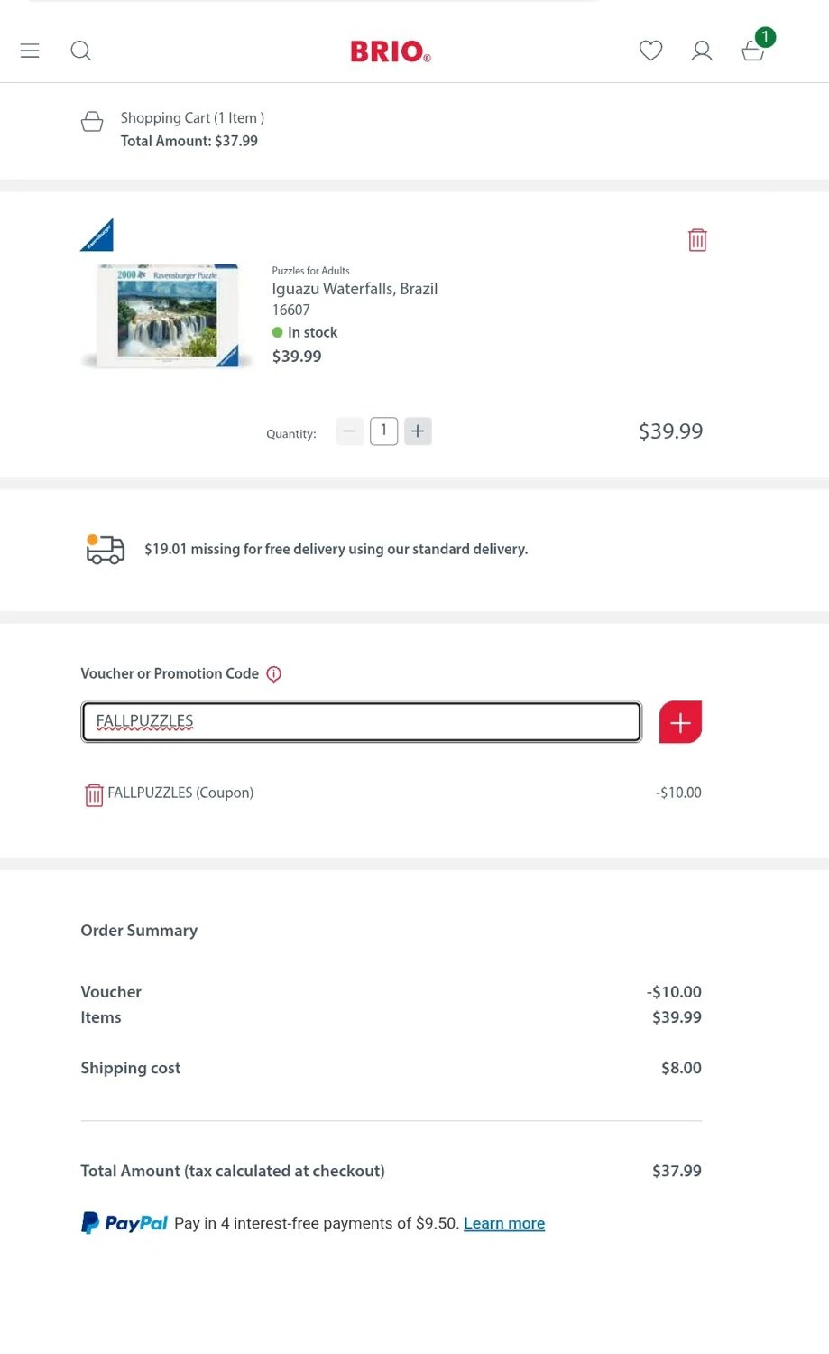 BRIO checkout page showing BRIO promo code box | Screenshot taken by SimplyCodes community member on Sep 8, 2025