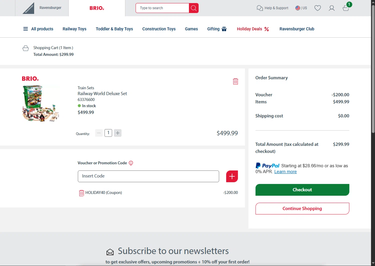 BRIO promo code screenshot showing code HOLIDAY40 applied at BRIO checkout page. Uploaded by SimplyCodes community member SalePhoenix2220 on Nov 26, 2025