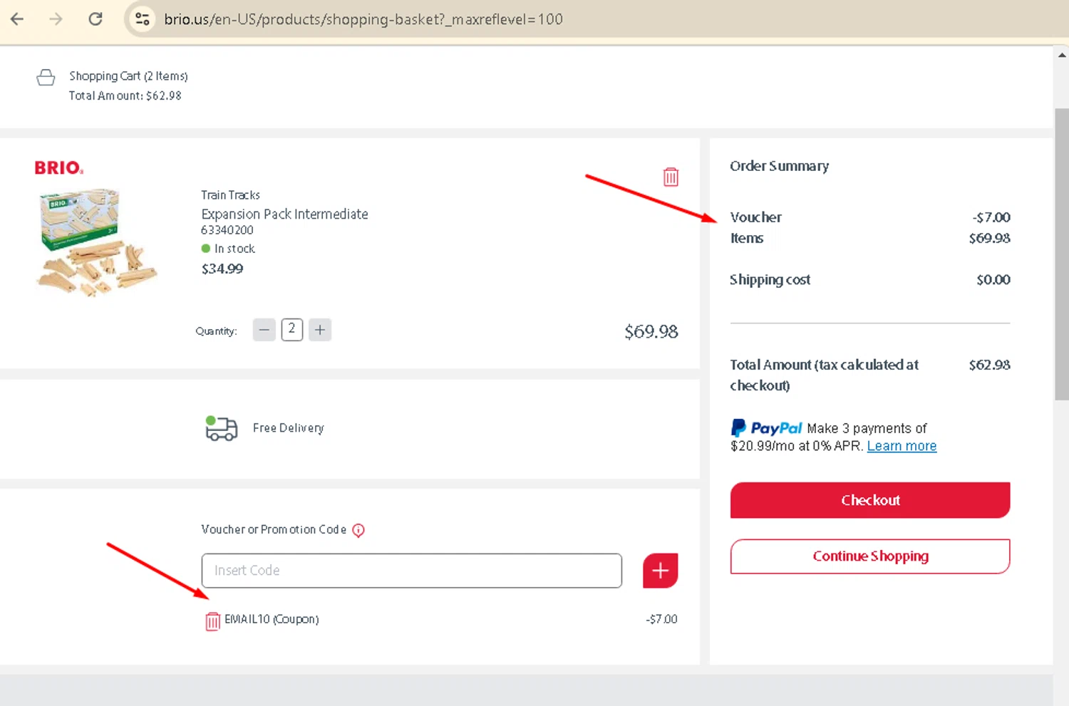 BRIO promo code screenshot showing code EMAIL10 applied at BRIO checkout page. Uploaded by SimplyCodes community member AMANDA2681 on Jul 12, 2025