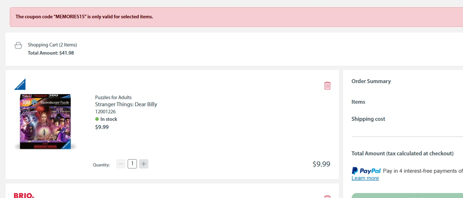 BRIO promo code screenshot showing code MEMORIES15 applied at BRIO checkout page. Uploaded by SimplyCodes community member ashe1986 on Dec 23, 2025