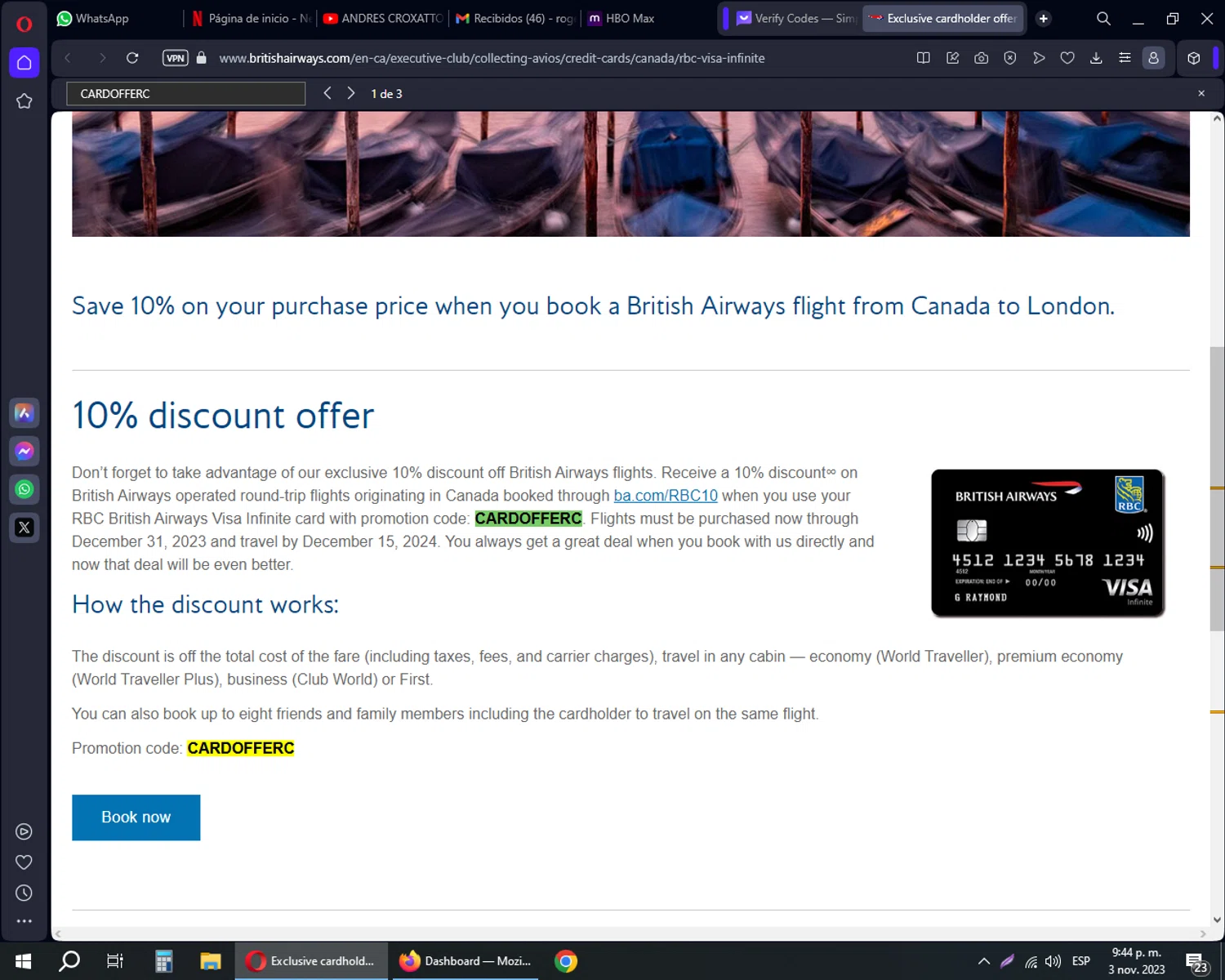 where to use British Airways promo code box