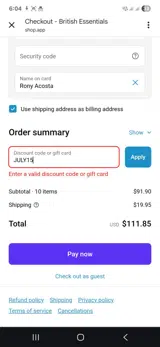 JULY15 coupon verification screenshot
