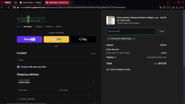 British Supplements checkout page showing British Supplements discount code box | Screenshot taken by SimplyCodes community member on Mar 24, 2025